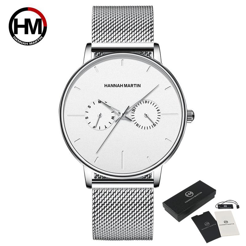 Hannah Martin Мужские часы Минималистичные мужские модные ультратонкие часы Простые мужские деловые кварцевые наручные часы с сетчатым ремнем из нержавеющей стали