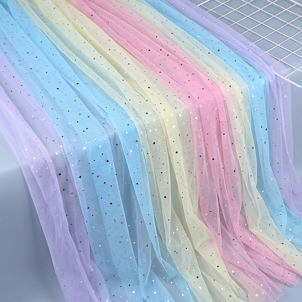 Gradient Rainbow Tulle Table Runner Shiny Dot Ceiling Drape Mesh Tulle Fabric Baby Shower