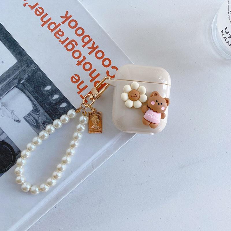 Подходит для чехла наушников Airpodspro Airpods третьего поколения Трехмерный Цветочный Медведь Нишевый Креативный Силиконовый Чехол