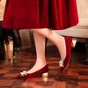 Туфли на низком каблуке из замши с острым носком красного цвета на высоком каблуке удобные женские туфли для торжественных случаев свадебные туфли банкетные туфли