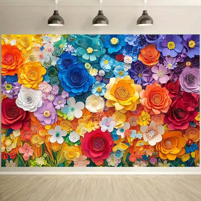 2D Rainbow Paper Flower Wall Backdrop Floral Photography Background