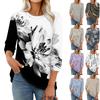 Women's Fashion Casual Round Neck 3/4 Sleeve Loose  Printed T-Shirt Ladies Top