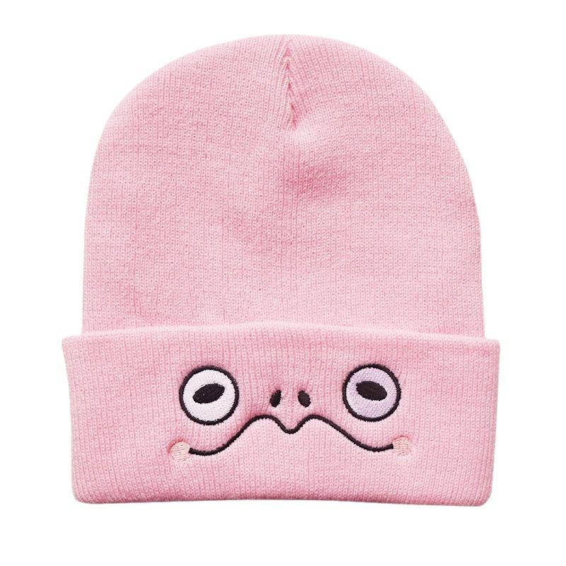 New men's and women's autumn and winter trendy cartoon beanie with sad frog eyes embroidery, warm knitted pullover hat