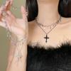 Elegant Diamond Cross Pendant Necklace - Trendy Multi-Layered Clavicle Chain for Women