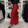 Maxi Skirt High Waist Solid Color Long Skirt with Shiny Sequin Decoration Home Commuting Street Leg-lengthening Skirt