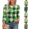 Women's Fashion Round Neck Seven Sleeve St. Patrick's Day Printed Pleated T-Shirt Top
