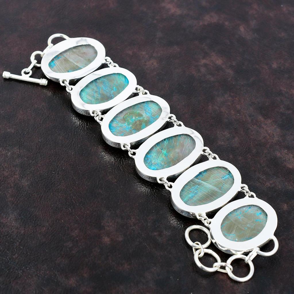 Chrysocolla Gemstone Bracelet Handmade Jewelry 925 Sterling Silver Bracelet Adjustable Chain Bracelet Unique Style Bracelet Anniversary Gift