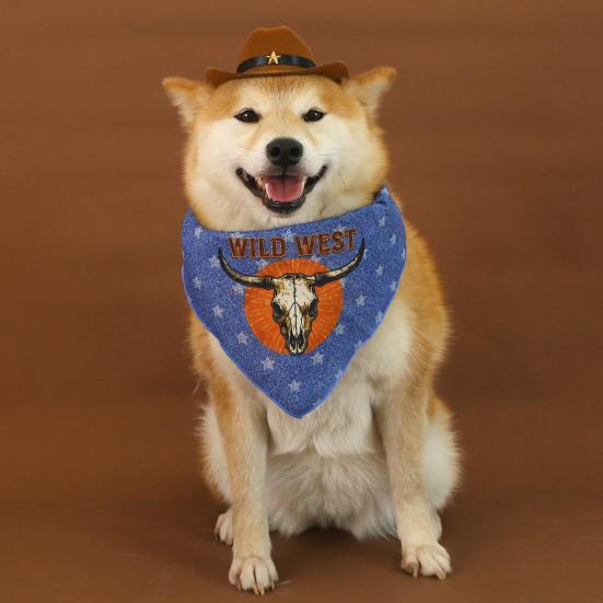 Yousheng Pet Cowboy Costume Dog Cowboy Hat And Bandana Scarf Set Pet Halloween Christmas Party Cosplay Accessories for Cats Small Medium Dogs