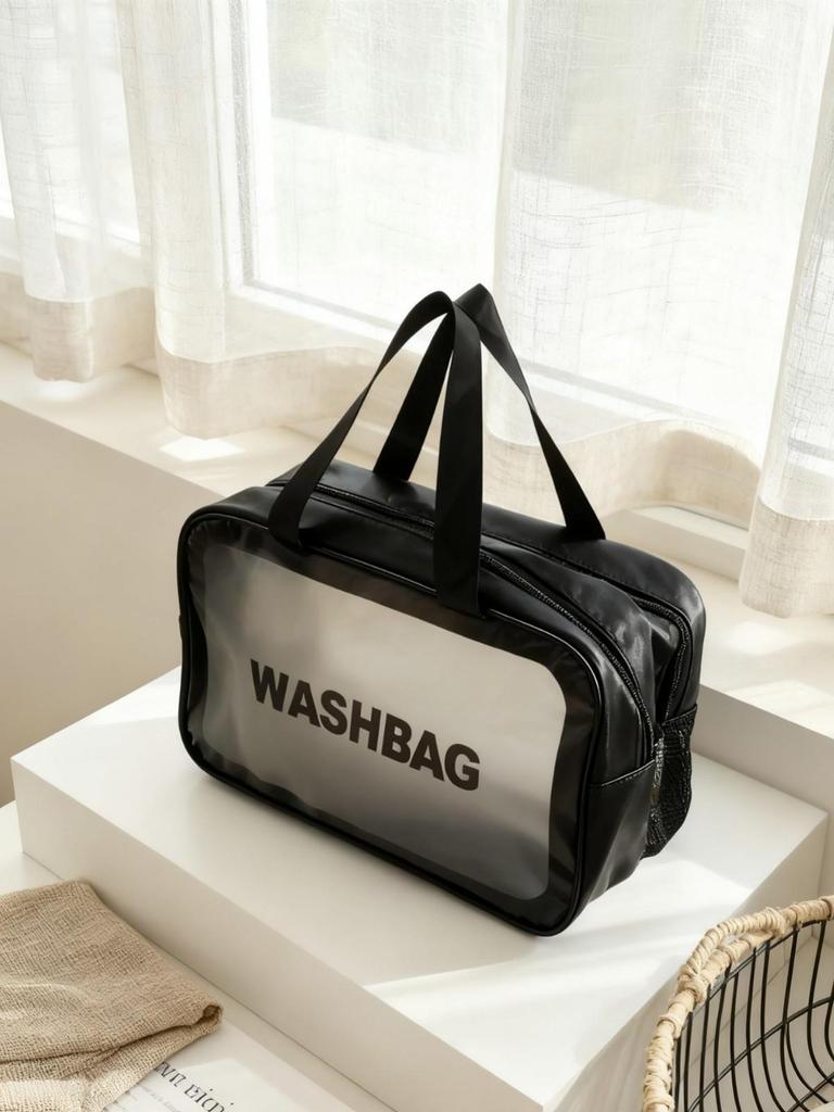 Women's Large-Capacity Waterproof PU Makeup Bag - Transparent, Thickened Design for Wet & Dry Separation