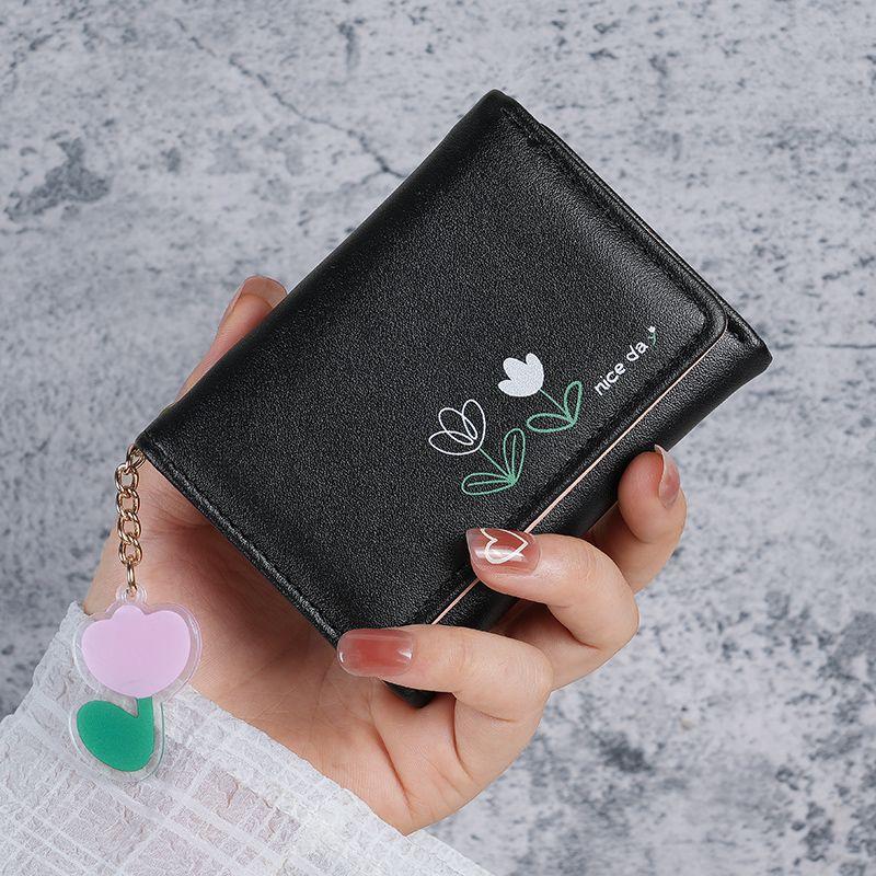 Новый маленький женский кожаный короткий складной кошелек, студенческий милый мини-модный кошелек с застежкой