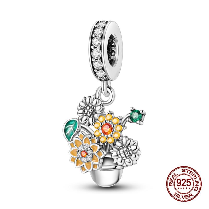 925 Sterling Silver Butterfly Tulip Iris Flower Charms Beads Fit 925 Original Bracelets Fine DIY Valentine Jewelry Gifts