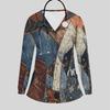 Women Plus Size Tie Dye Printed Scrub Top V Neck Long Sleeve Nursing Uniform With Front Pockets