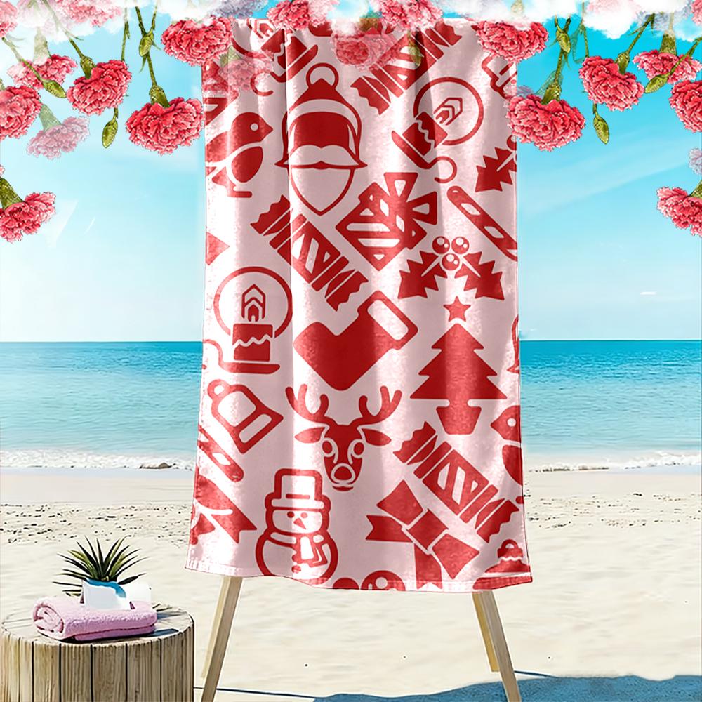 Christmas Pattern with Santa and Snowman Beach towel quick-drying for travel outdoor sports jogging beach and swimming