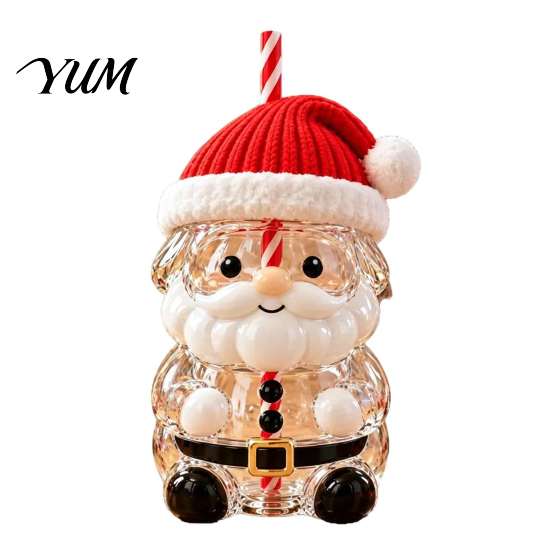 Durable Drinking Vessel Christmas Santa Straw Cup, High Borosilicate Glass Tumbler, Clear Tumbler Reusable Cup for Cold Beverages And Festive