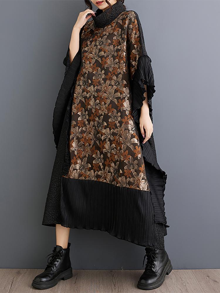 Xitao Gauze Patchwork Batwing Sleeve Dresses HJF5116