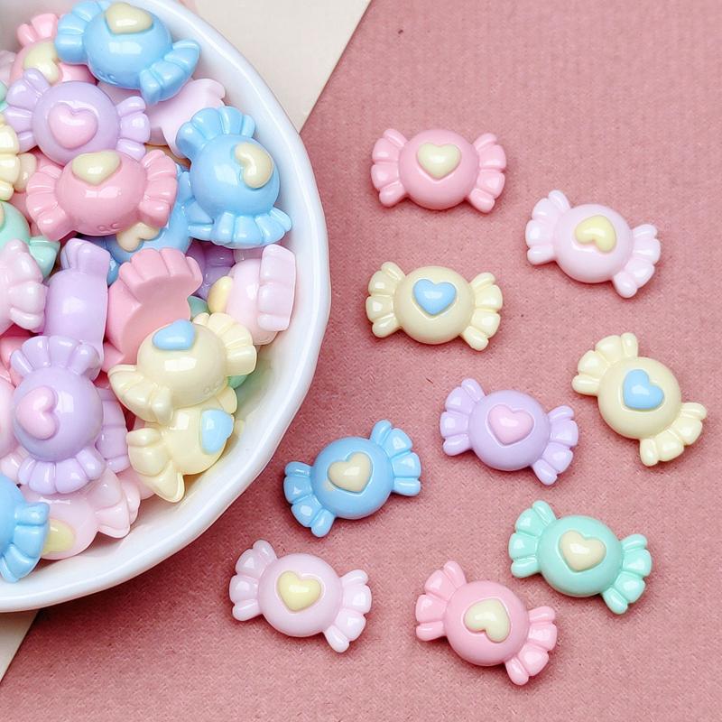 30Pcs New Cute Kawaii Cartoon Mixed Color Candy Heart Series Resin Scrapbook Diy Manicure Wedding Hairpin Accessories Craft A129