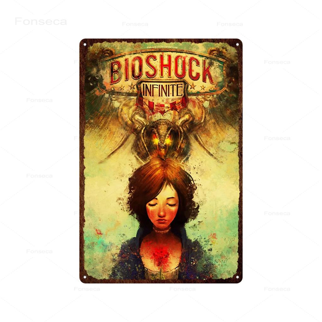 Стрельба из игры Bioshock Оловянная вывеска Бесконечное высокое качество Ретро Meatl Таблички Винтажная настенная художественная железная картина для украшения домашнего бара
