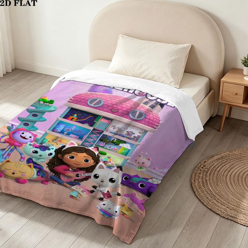 1PC Gabby'S Dollhouse Patterned Flannel Blanket Suitable For All Seasons For Home Decor Warmth And Comfort Gifts Holiday Present