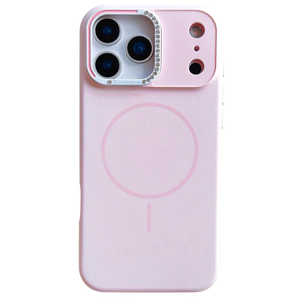 For iPhone 17 Pro Case Compatible with MagSafe Rhinestone Decor Lens Frame Silicone Phone Cover