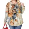 Women's Plus Size Fashion Printed Casual Pleated Round Neck Long Sleeve Top
