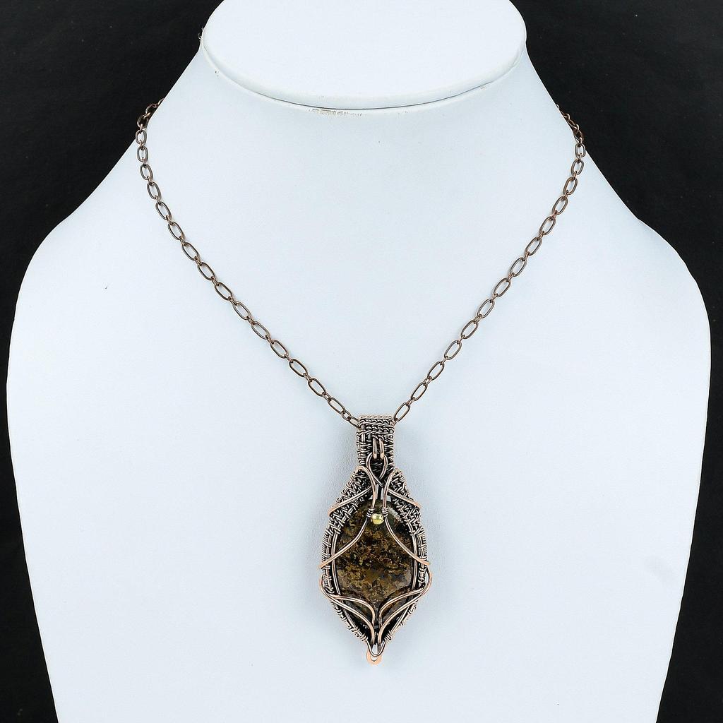 Бронзитовый медный кулон, кулон в проволочной обертке, кулон ручной работы, ювелирные изделия из медной проволоки, кулон из натурального драгоценного камня, подарок для нее, антикварный кулон