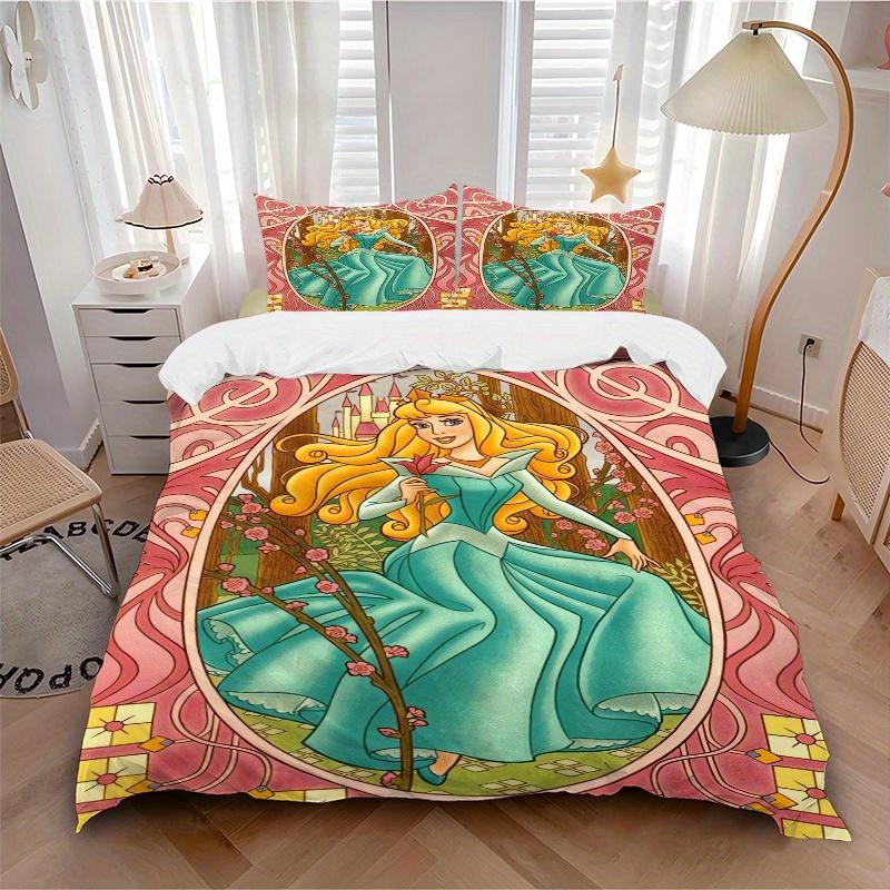 3pcs Disney Princess Aurora Design Bedding Set - 1 Soft Quilt Cover + 2 Pillowcases, Machine Washable - Suitable for All Seasons, Perfect Gift fo