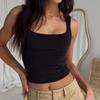 Sleeveless  Collar Crop Top Women Tank Tops Casual   Y2K  Summer 2023  Black T Shirts Sexy