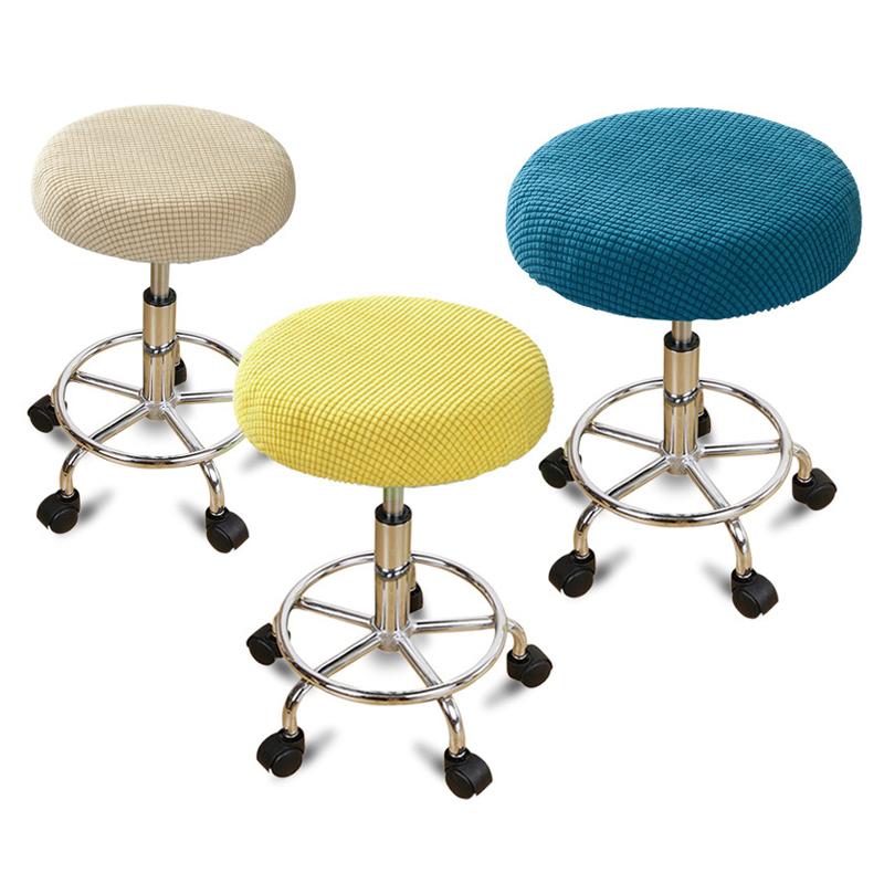 Slipcover Bar Stool Cover Round Chair Cover Anti-Dirty Solid Seat Cushion Protector Removable Stool