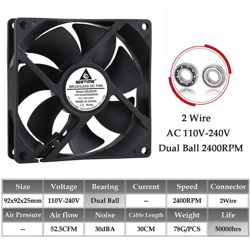 1Pcs Gdstime EC Axial Fan 60mm 80mm 90mm 120mm PC Dual Ball Brushless Fan Cooler AC 110V 120V 220V 230V 240V Computer Case Fan
