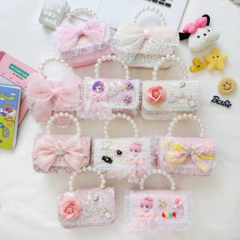 Flower Cartoon Bow Girl Decoration Children Shoulder Bag With Lace Design
