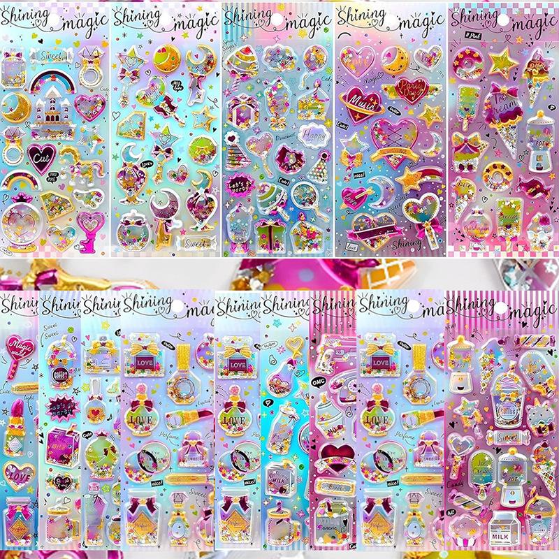 Cute Children's Stickers-Shiny Shaker Stickers for Girls Gold Foil Decoration Crystal Gem Stickers