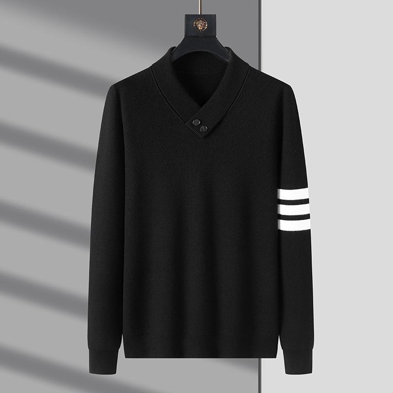 Spring Men'S Young And Middle-Aged V-Neck Long-Sleeved Casual Simple Fashion Soft And Comfortable Knitted Sweater