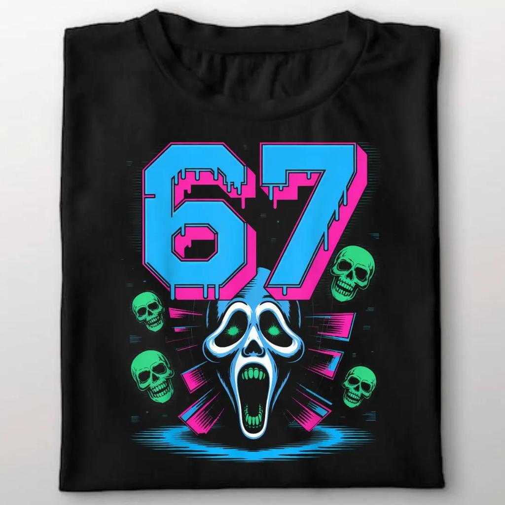 SpringSummer New Mens and Womens Bruh 67 Meme Steal A Brainrot Pixel Pattern Printed Cotton Casual Short Sleeve Tshirt