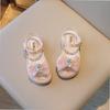 2024 Summer New Solid Mesh Rhinestone Bow Versatile Open Toe Children's Sandals Non-slip Princess Performance Shoes for Party