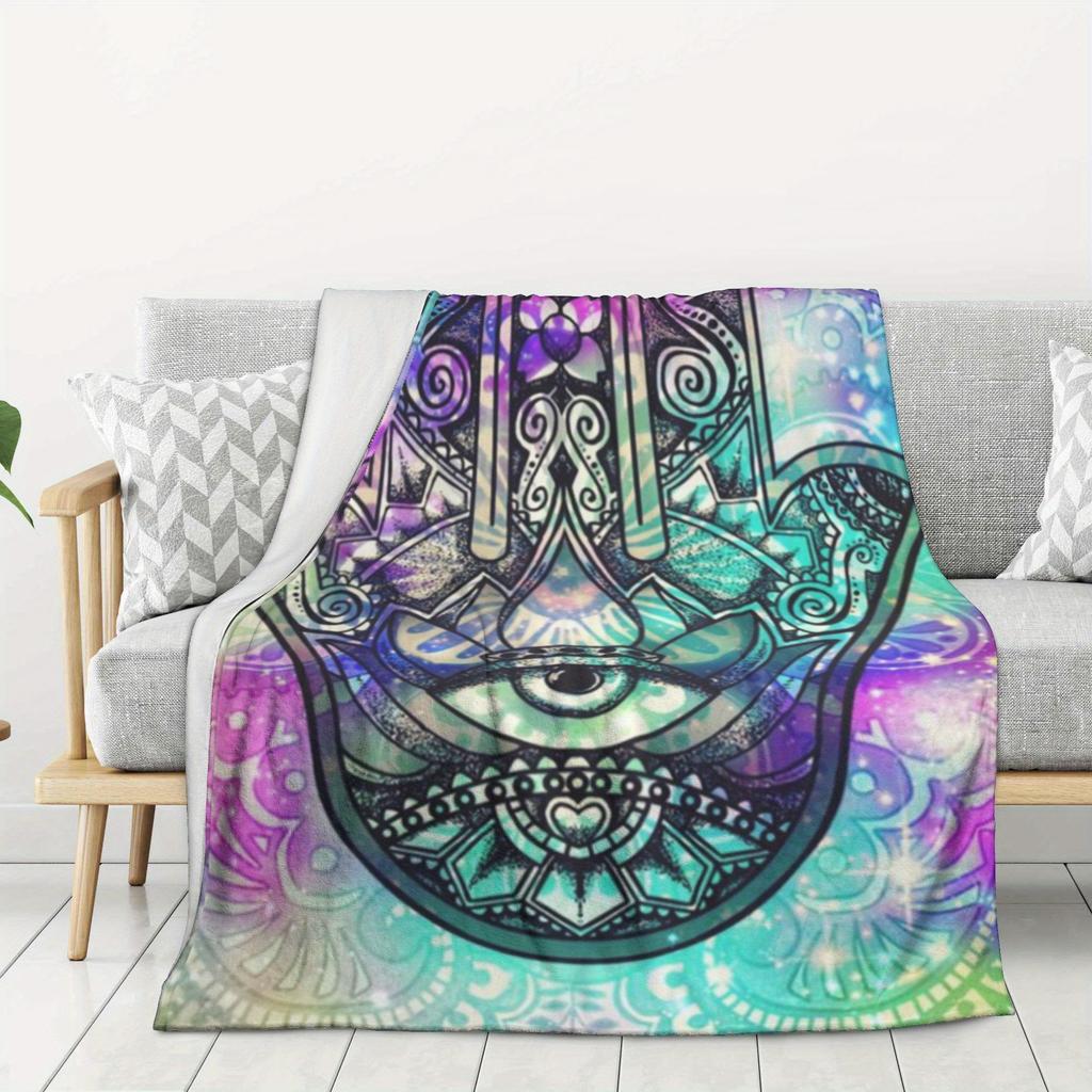 Evil Eye pattern digital-printed polyester Bedroom velvet flannel cover blanket Fleece soft sofa cover blankets for beds