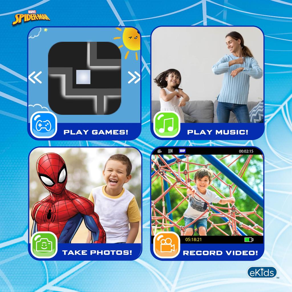 Ekids Цифровая камера Человек-паук для детей с SD-картой и видеокамерой - Детская цифровая камера со встроенными цифровыми наклейками для фанатов Человека-паука - Подарок для детей