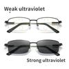 Photochromic Sun Glasses Outdoor  Metal Frame Glasses Rectangular Frame Far And Near Anti Blue Light Glasses