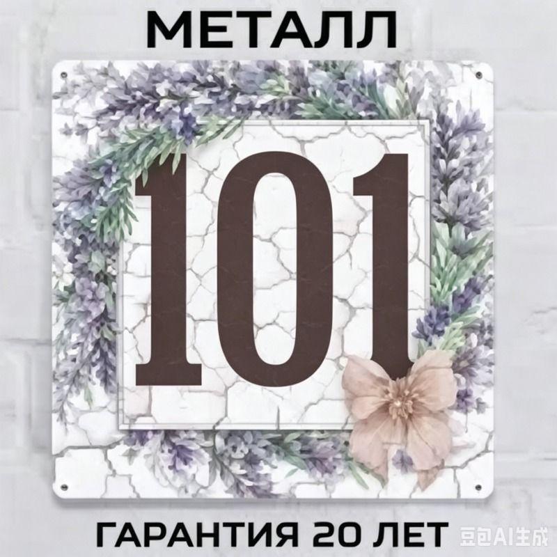 Металлическая табличка с номером дома в деревенском стиле, лавандовая, 20x20 см