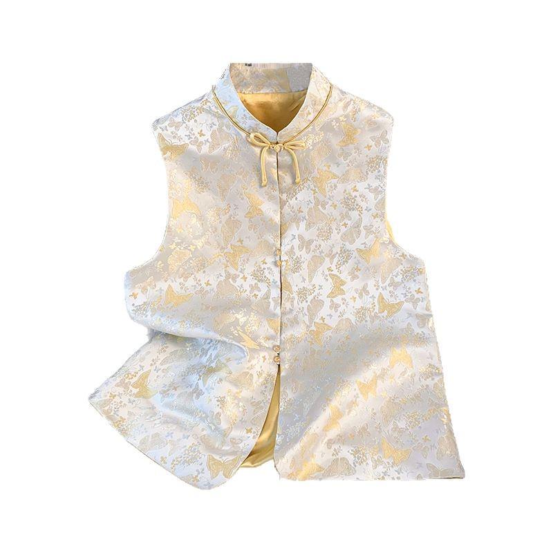 2025 Spring Women's Jacquard Vest: National Style, Stand Collar, Fashionable Thin Top