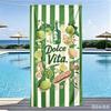 Dolce Vita Итальянское летнее пляжное полотенце Желтая полоска Принт с едой и напитками Быстросохнущее