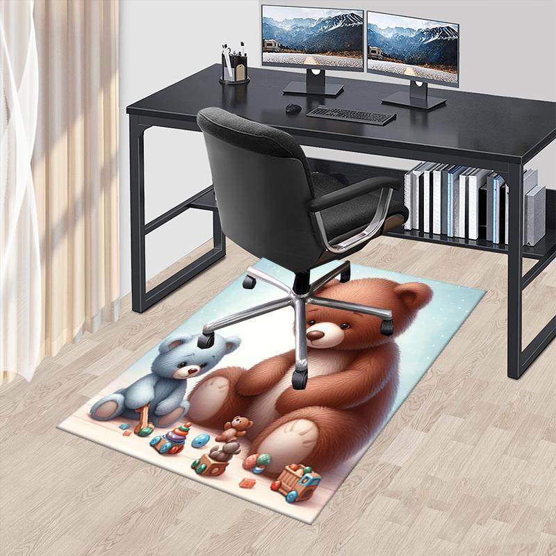 1pc Teddy Bear Office Chair Mat - Anime Cartoon Design, Non-Slip Carpet for Home Decor, Suitable for All Seasons, Ideal as a Gift or for Gaming Rooms