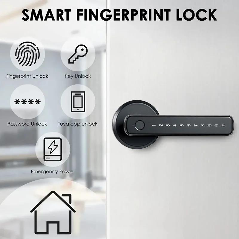 Tuya Smart Fingerprint Дверной замок Ручка Bluetooth Беспроводной Цифровой Дверной Замок Пароль Отпечаток Пальца Домашняя Безопасность Удаленный Замок