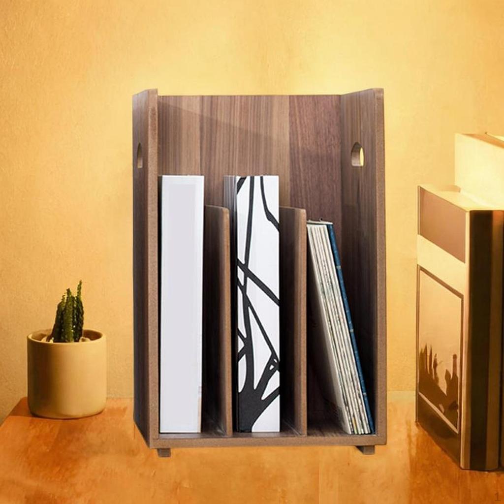 Minimalist Wood Book Organizer for Desktop with Space Vinyls And Games