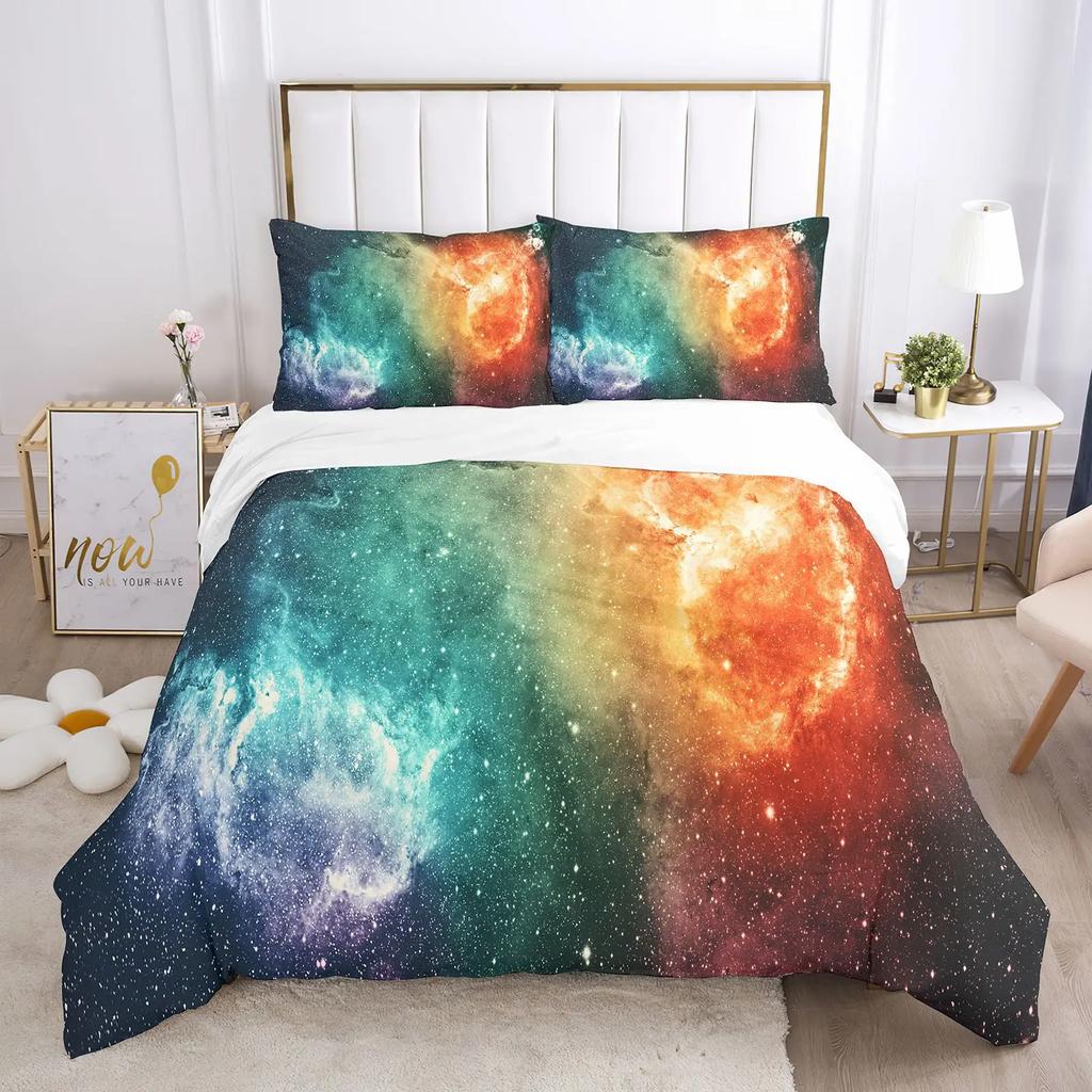 Nebula Planet Universe Digital Print Bedding Set Cozy Soft Duvet Cover King Queen Twin Size Birthday Gift Bedroom Decoration