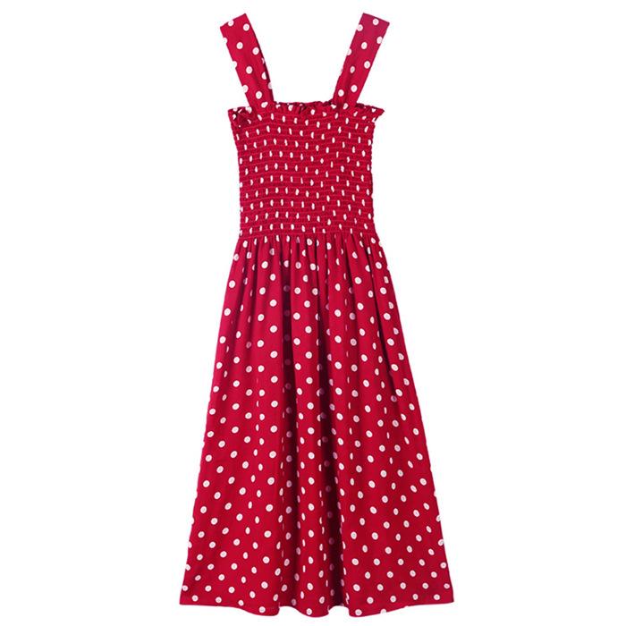 Red Inner Strap Skirt Women's Summer Long Polka Dot One-line Shoulder Dress Slimming Suspenders Base Skirt