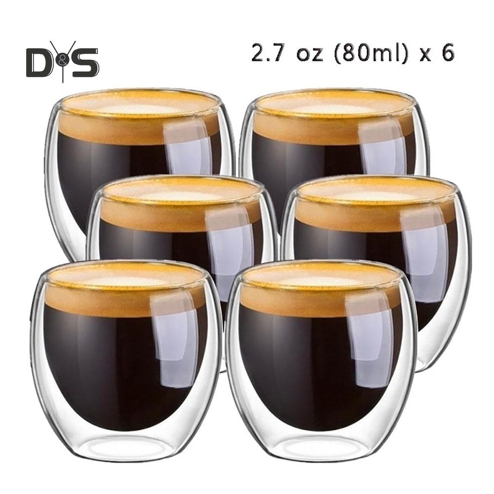 Набор из 6 стеклянных стаканов с двойными стенками для эспрессо и чая