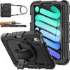 SEYMAC штатный чехол для iPad mini 7/mini 6, противоударный, держатель для стилуса, передняя крышка с пленкой, подставка для горизонтального/вертикального положения, вращающийся на 360 градусов ремешок для руки, и