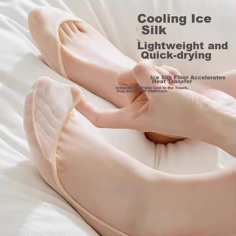Women's Half-Palm Boat Socks, Invisible Socks, Autumn Thin Style, Shallow Cotton Pad, Shock-Absorbing, Breathable, Ice Silk, Suspender High Heel Socks