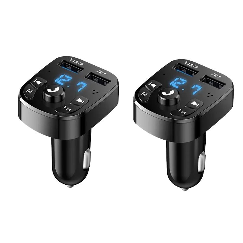 1/12pcs Car Mp3 Player Dual USB Fast Charger Bluetooth Receiver Compatible With 5.0 Fm Transmitter USB Flash Drive Plug Car Kit