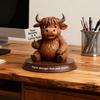 Фигурка Шотландской коровы Статуэтка Шотландской коровы для эмоциональной поддержки Смола Украшение-корова со смешными цитатами Прямолинейный компаньон для офисного стола